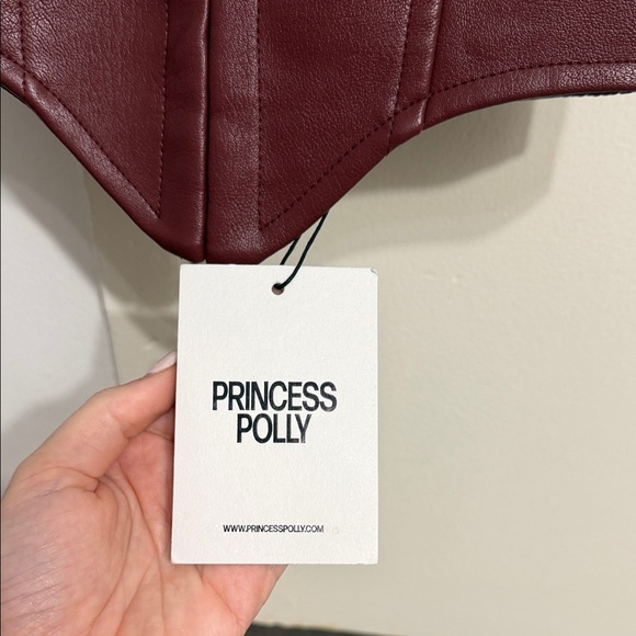 Princess Polly Burgundy Faux Leather Studded Crop Top - Picture 5 of 5